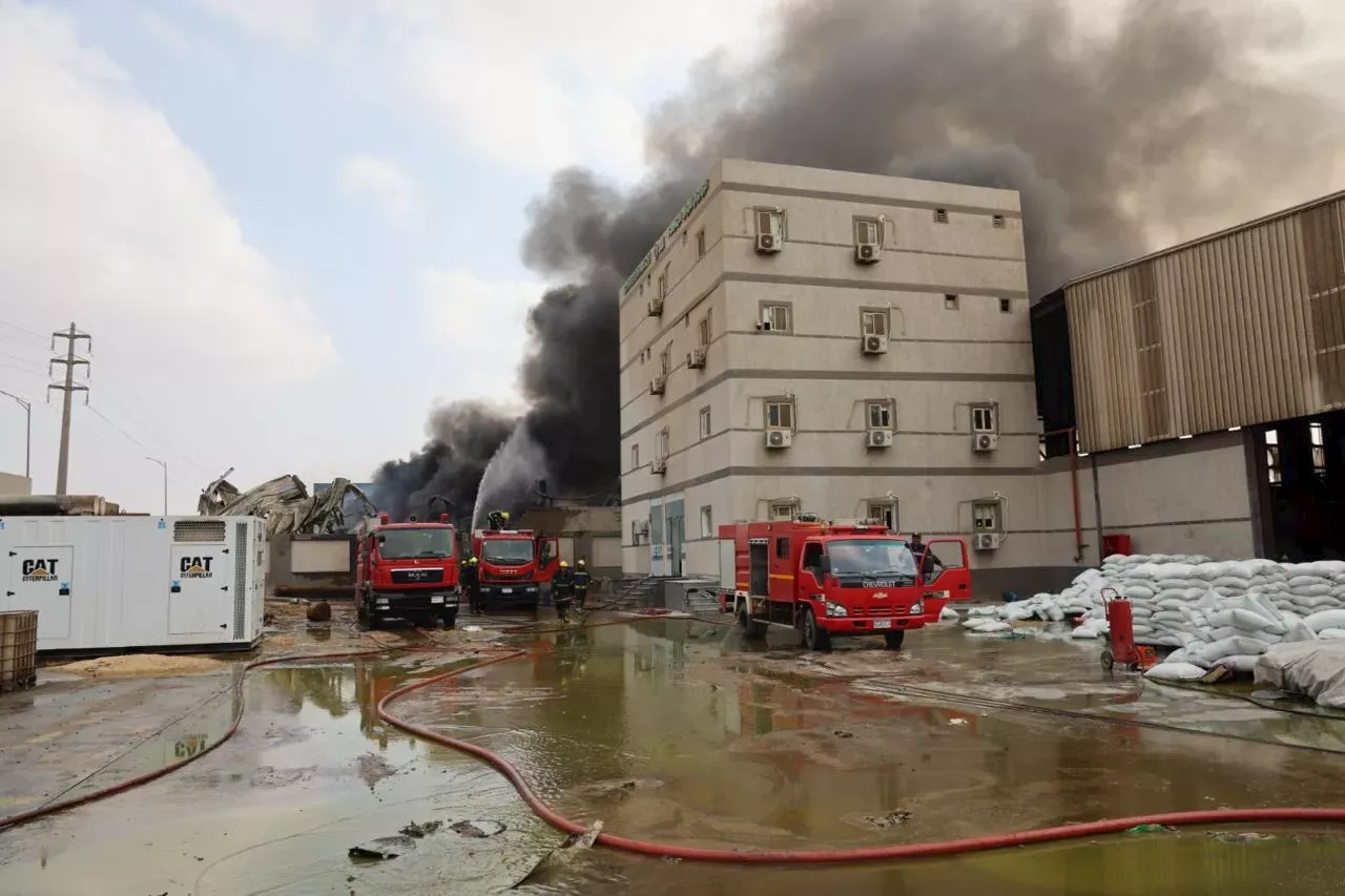 حريق مصنع السادات بالمنوفية.. دمار شامل (صور)