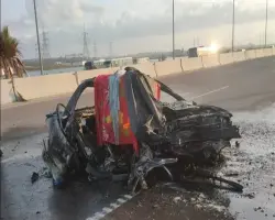 حريق سيارة على الطريق الدولي باتجاه الإسكندرية وسقوط ضحايا.. العربية اتفحمت (صور)