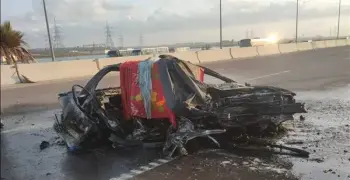 حريق سيارة على الطريق الدولي باتجاه الإسكندرية وسقوط ضحايا.. العربية اتفحمت (صور)