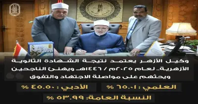 اعتماد نتيجة الثانوية الأزهرية 2025 رسميًا الآن بنسبة نجاح عامة 53.99%