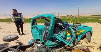 حادث المنيا اليوم..أسماء ضحايا تصادم سيارتين نقل بصحراوي ملوي (صور)