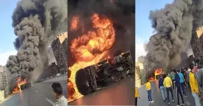شهود عيان يتحدثون عن انفجار سيارة وقود على الدائري