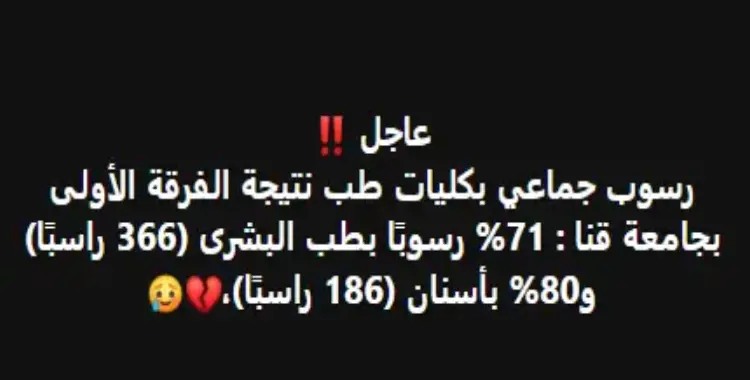  رسوب جماعي في جامعة قنا.. 80% أسنان و71% بشري 