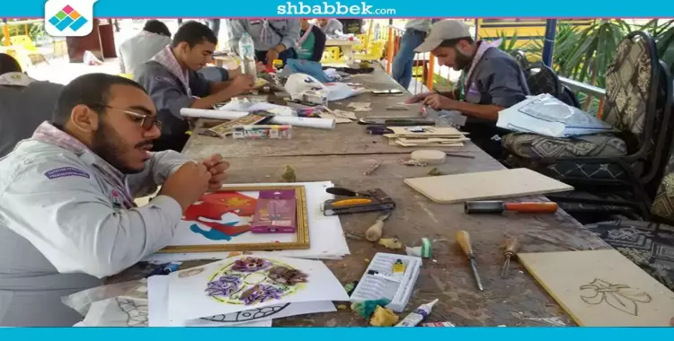  صور| رسم وحفر رخام وأعمال يدوية في المهرجان الكشفي بجامعة المنصورة 